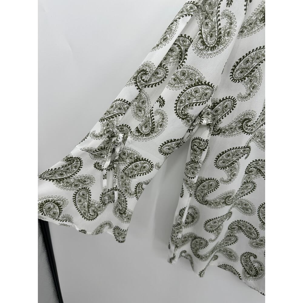 41 Hawthorn Blouse Womens Large Paisley V-Neck Sheer Flare Sleeve Office Career - Picture 3 of 7